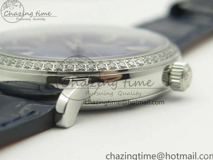 MIROTIME 1224 Fashionable Portofino IW458101 Diamond Bezel SS MK 1:1 Best Edition Blue Dial On Blue Leather Strap MIYOTA 7169